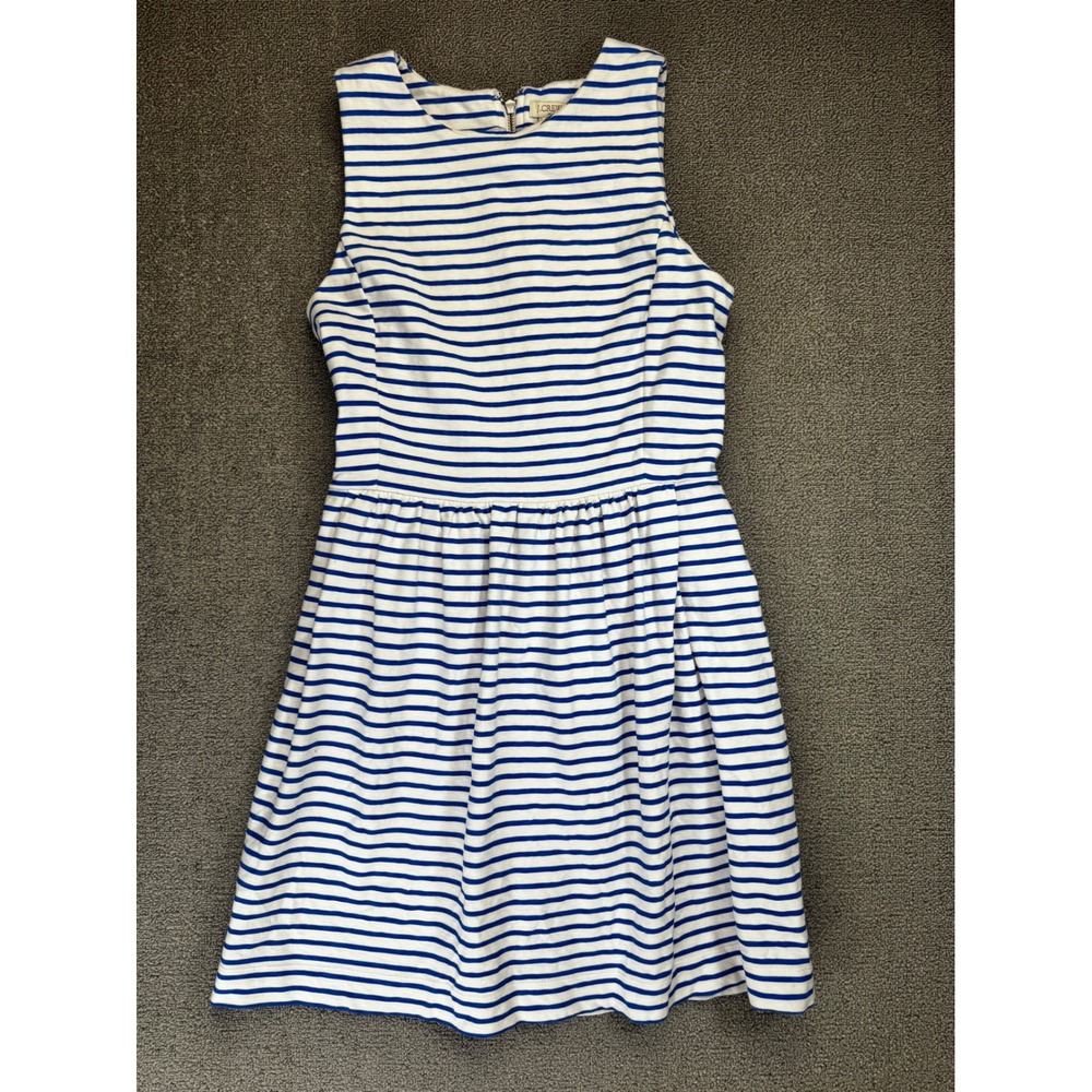 J.Crew Dress Small Blue White Striped Sleeveless Fit and‎ Flare Nautical Summer